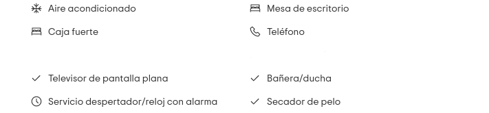 aire acondicionado, caja fuerte, hervidor de agua, TV, escritorio, teléfono, cocina americana, baño con ducha, secador de pelo